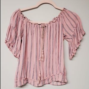 Pink Navy Stripe Off Shoulder Top